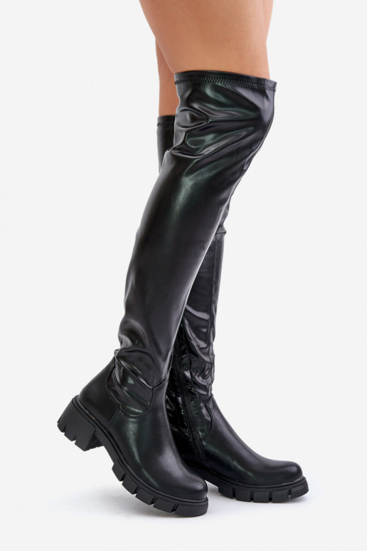 Bottes longues au-dessus du genou avec larges talons en simili cuir Mesiga