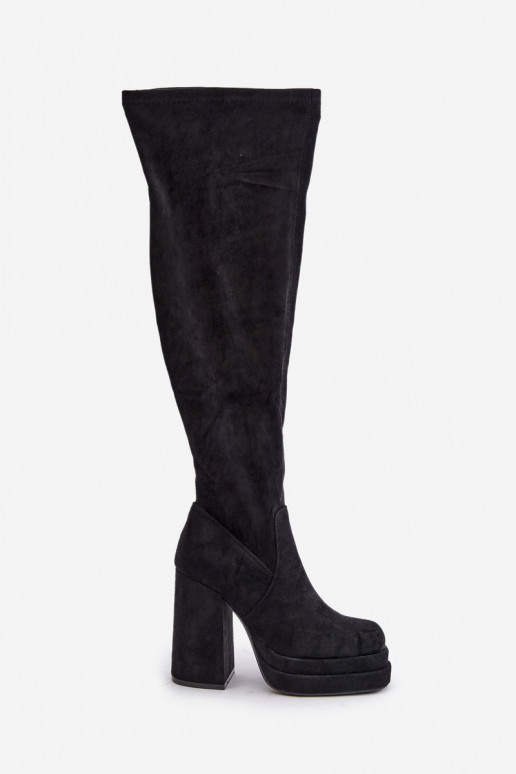 Bottes hautes avec empiècement au-dessus du genou à talons et plateforme noires Nadelian