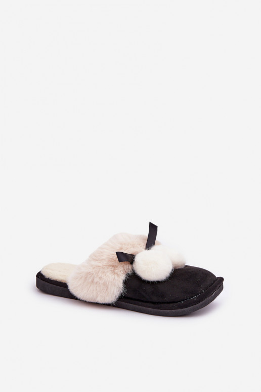 Chaussons pour femmes avec fourrure noires Įjungtartani