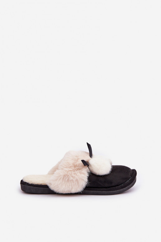 Chaussons pour femmes avec fourrure noires Įjungtartani