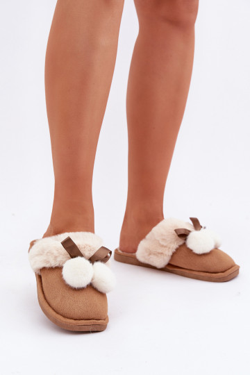 Chaussons pour femmes avec fourrure marron Įjungtartani 2