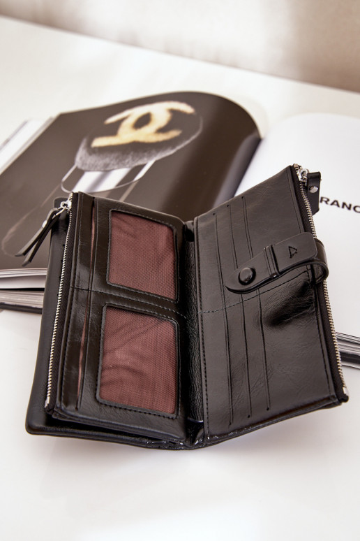 Portefeuille femme en cuir écologique couleur noire Irinda Portefeuille femme en cuir écologique couleur noire Irinda