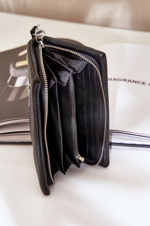 Grand portefeuille pour femmes avec embossage en simili cuir noir Tai turirtiel