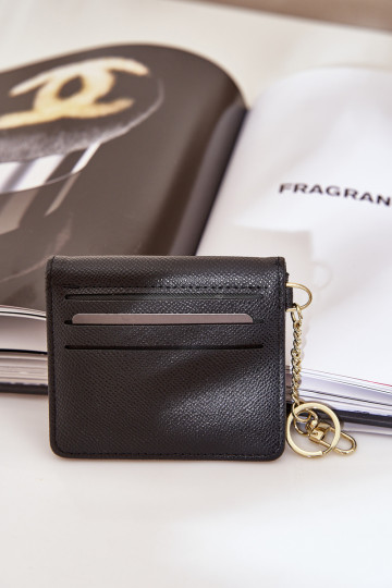 Étui à cartes avec porte-clés doré en simili cuir noir Iritinme 2