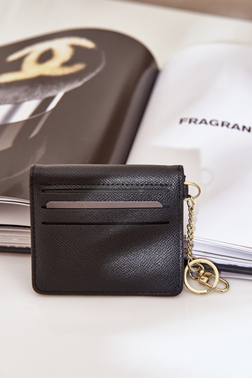 Étui à cartes avec porte-clés doré en simili cuir noir Iritinme