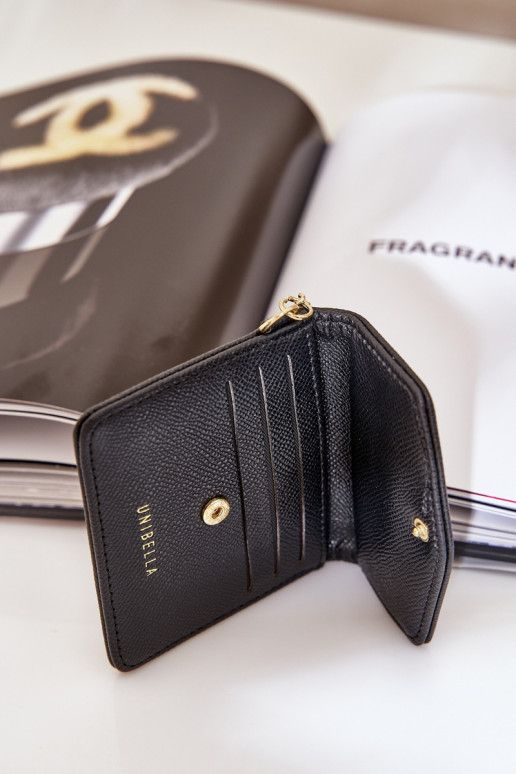 Étui à cartes avec porte-clés doré en simili cuir noir Iritinme