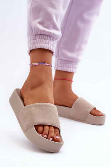 Claquettes Pour Femmes À Plateforme En Suède Big Star NN274A671 Beige