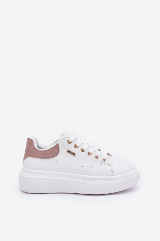 Chaussures modèle baskets Féminin avec une plateforme en cuir écologique couleur blanche Lelandine Chaussures modèle baskets Féminin avec une plateforme en cuir écologique couleur blanche Lelandine