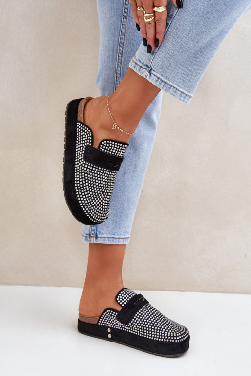 Pantoufles pour femmes Décoré Cyrkoniami avec une plateforme couleur noire Deorani