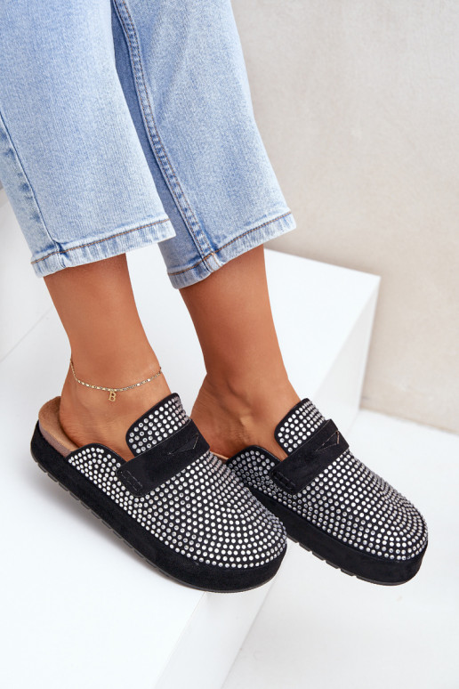 Pantoufles pour femmes Décoré Cyrkoniami avec une plateforme couleur noire Deorani