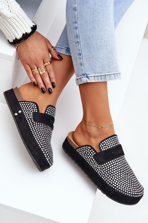 Pantoufles pour femmes Décoré Cyrkoniami avec une plateforme couleur noire Deorani