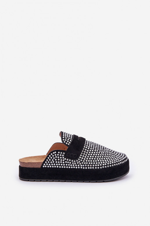 Pantoufles pour femmes Décoré Cyrkoniami avec une plateforme couleur noire Deorani