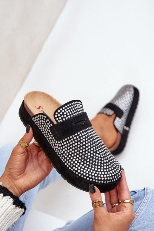 Pantoufles pour femmes Décoré Cyrkoniami avec une plateforme couleur noire Deorani