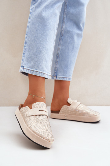 Pantoufles pour femmes Décoré Cyrkoniami avec une plateforme beige Deorani 2