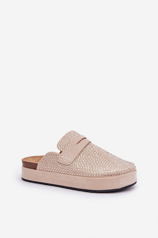 Pantoufles pour femmes Décoré Cyrkoniami avec une plateforme beige Deorani Pantoufles pour femmes Décoré Cyrkoniami avec une plateforme beige Deorani