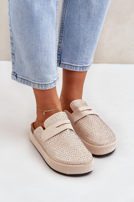 Pantoufles pour femmes Décoré Cyrkoniami avec une plateforme beige Deorani Pantoufles pour femmes Décoré Cyrkoniami avec une plateforme beige Deorani