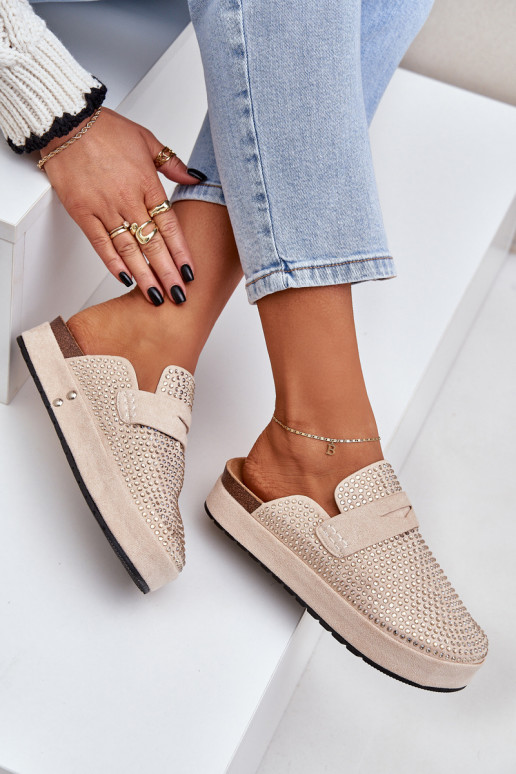 Pantoufles pour femmes Décoré Cyrkoniami avec une plateforme beige Deorani Pantoufles pour femmes Décoré Cyrkoniami avec une plateforme beige Deorani