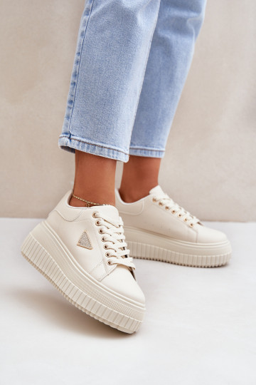 Élégant Chaussures modèle baskets avec une plateforme couleur ivoire Vallexia 2