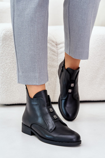 Bottines pour femmes doublées avec talons larges en simili cuir S.Barski couleur noire