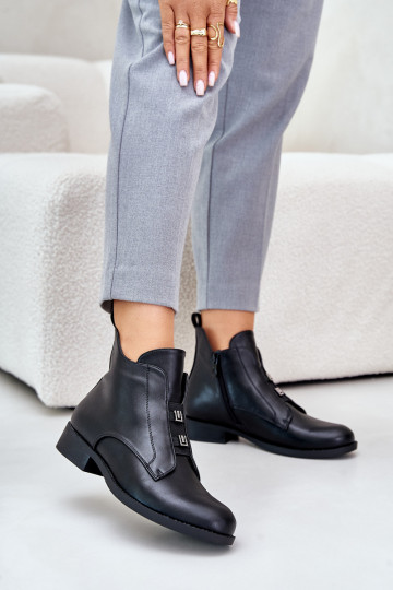 Bottines pour femmes doublées avec talons larges en simili cuir S.Barski couleur noire 2