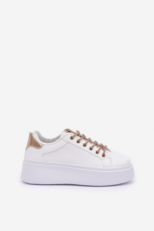 Chaussures modèle baskets avec une plateforme Avec des décorationsi SznuróÀkami Blanc-couleur dorée Fonetha