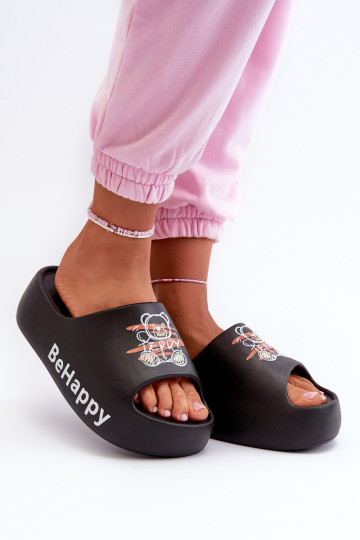 Pantoufles pour femmes Sur une semelle épaisse Avec l ours Pantoufles légères couleur noire Serefina 2