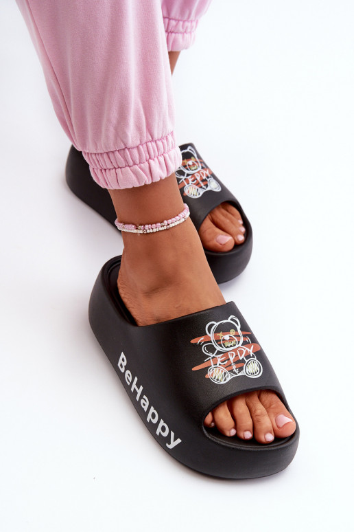 Pantoufles pour femmes Sur une semelle épaisse Avec l ours Pantoufles légères couleur noire Serefina  Pantoufles pour femmes Sur une semelle épaisse Avec l ours Pantoufles légères couleur noire Serefina