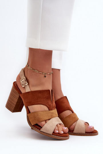 Sandales pour femmes Z en daim écologiqueu avec des talons Enregistrer marron Qutima 2