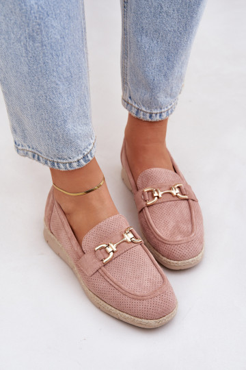 avec des éléments ajourés Mocassins Ze couleur doréem Detalem I JutoÀą Plecionką couleur rose Lainer