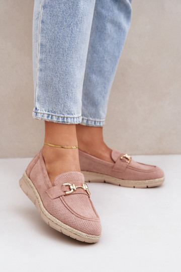 avec des éléments ajourés Mocassins Ze couleur doréem Detalem I JutoÀą Plecionką couleur rose Lainer 2