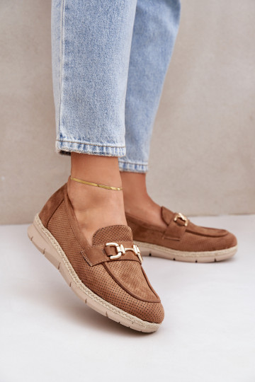 avec des éléments ajourés Mocassins Ze couleur doréem Detalem I JutoÀą Plecionką marron Lainer 2
