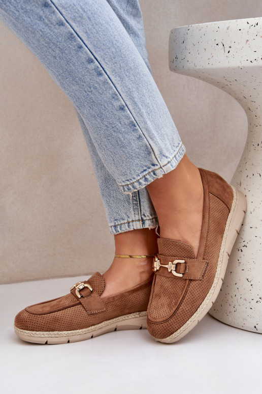 avec des éléments ajourés Mocassins Ze couleur doréem Detalem I JutoÀą Plecionką marron Lainer