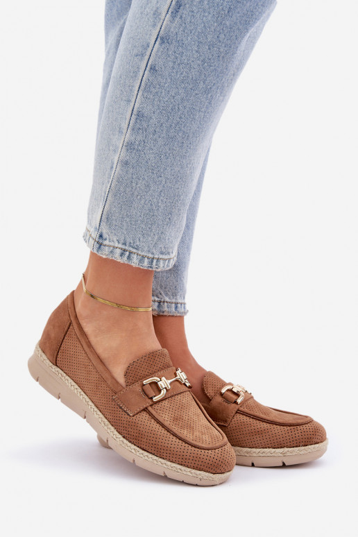 avec des éléments ajourés Mocassins Ze couleur doréem Detalem I JutoÀą Plecionką marron Lainer