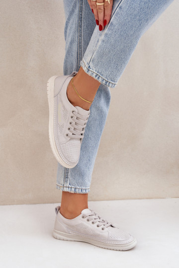 Baskets en cuir naturel gris