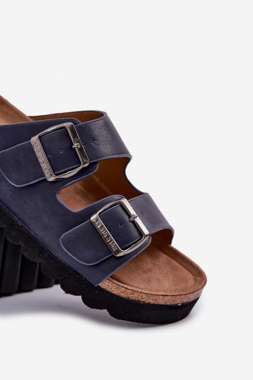 Pantoufles légères pour hommes avec boucles en cuir écologique Big Star NN174530 bleu foncé