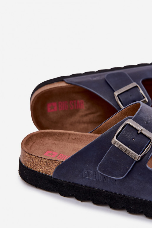 Pantoufles légères pour hommes avec boucles en cuir écologique Big Star NN174530 bleu foncé