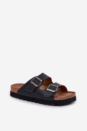 Pantoufles légères pour hommes avec boucles en cuir écologique Big Star NN174531 couleur noire