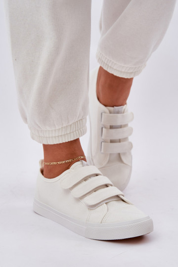 Jeunesse baskets à semelle plate avec attaches adhésives couleur blanche Dilan