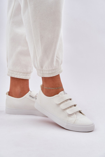 Jeunesse baskets à semelle plate avec attaches adhésives couleur blanche Dilan 2