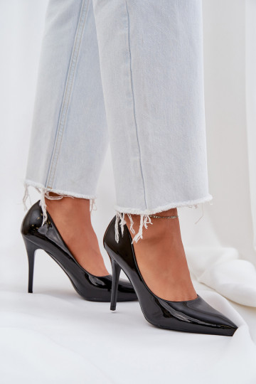 chaussures à talons hauts avec effet vernis Ze Szpiczastymi Noskami couleur noire Omenra 2