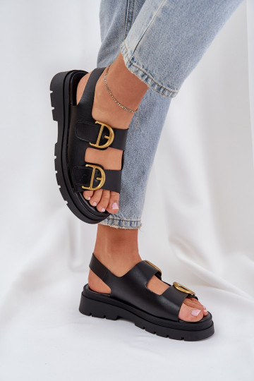 Sandales féminines en simili cuir avec boucles noires Vulinea