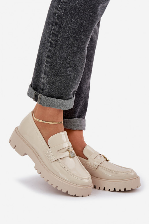 Mocassins laqués Féminin Z Przypinką Nounours beige DANSulinea Mocassins laqués Féminin Z Przypinką Nounours beige DANSulinea