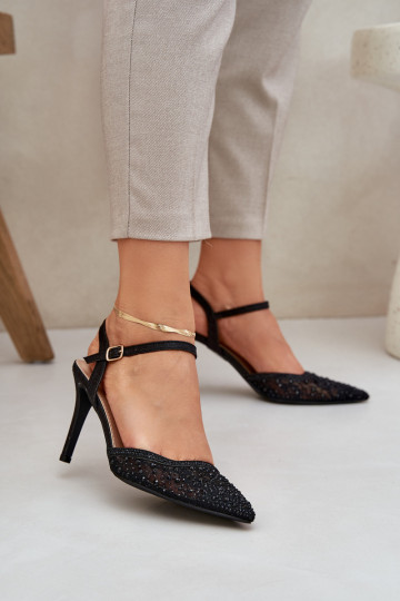 Décoré chaussures à talons hauts avec un talon ouvert couleur noire Activénadra 2