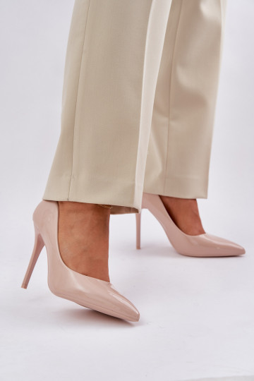avec effet vernis chaussures à talons hauts Ze Szpiczastymi Noskami beige Vizana