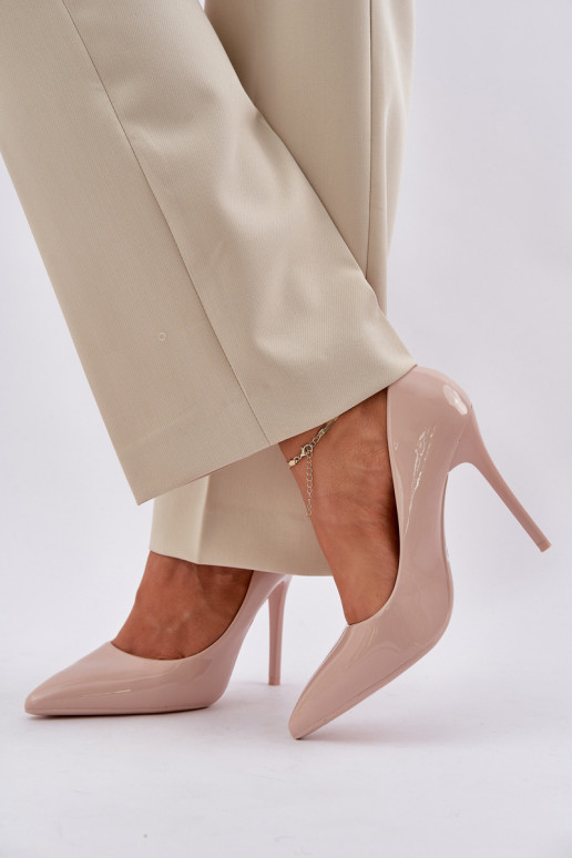 avec effet vernis chaussures à talons hauts Ze Szpiczastymi Noskami beige Vizana avec effet vernis chaussures à talons hauts Ze Szpiczastymi Noskami beige Vizana