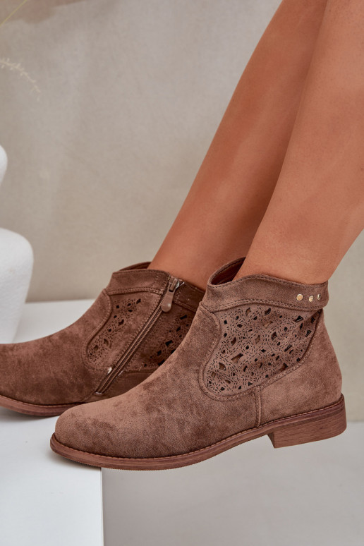 Bottes ajourées Féminin avec des talons larges S.Barski HY51-113 marron