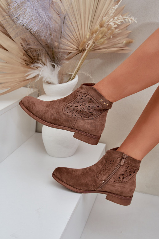 Bottes ajourées Féminin avec des talons larges S.Barski HY51-113 marron