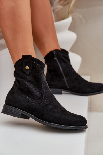 Bottes ajourées avec des talons larges S.Barski HY51-063 couleur noire