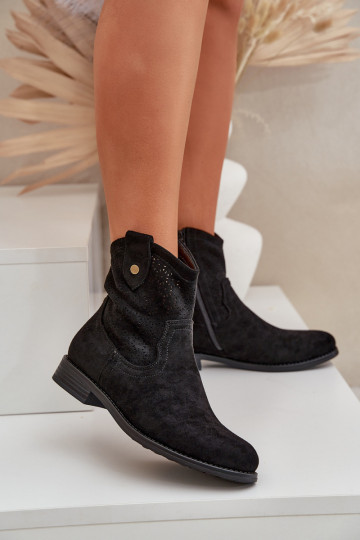 Bottes ajourées avec des talons larges S.Barski HY51-063 couleur noire 2