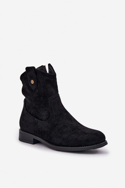Bottes ajourées avec des talons larges S.Barski HY51-063 couleur noire Bottes ajourées avec des talons larges S.Barski HY51-063 couleur noire